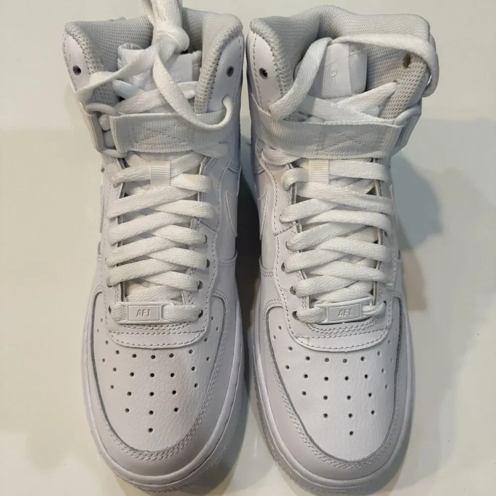 Nike Air Force 1 High (Gs) Triple White White-White-White Sz 7Y [653998-100]